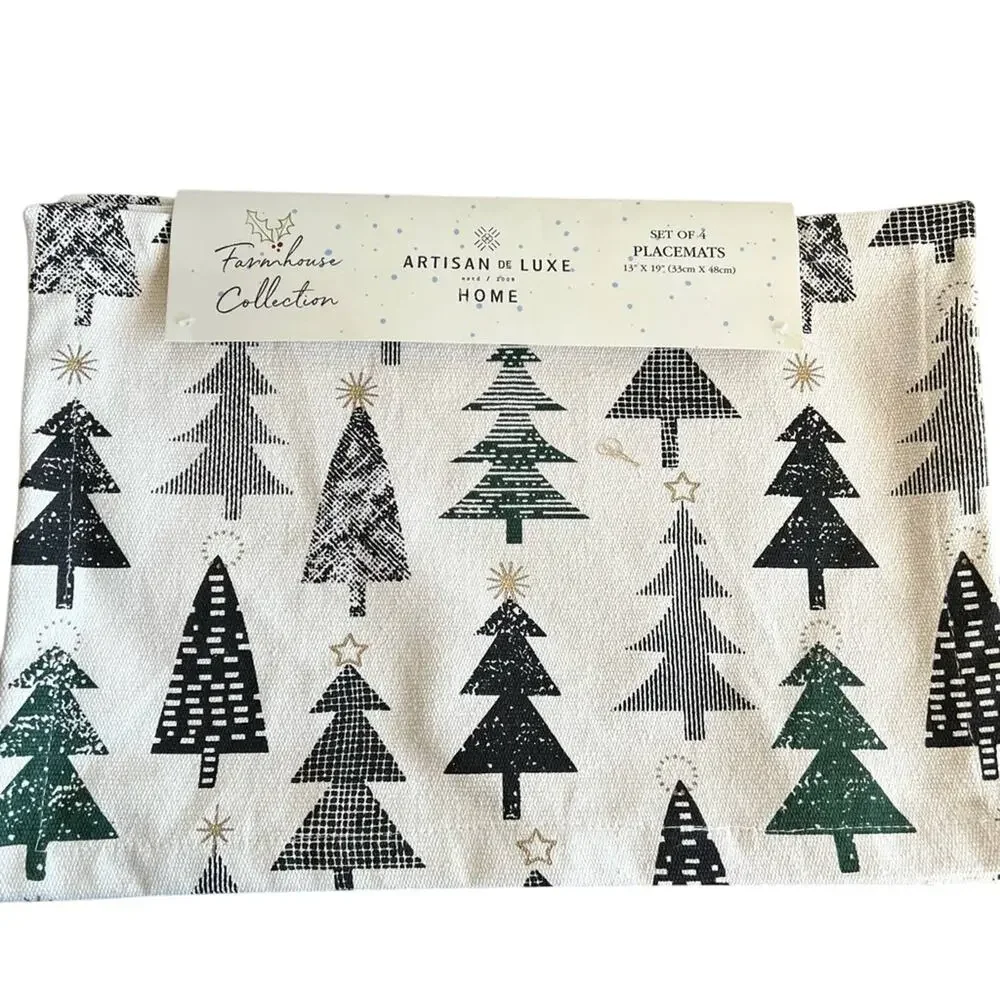 Pine Tree Printed Set of Four Cream Placemats  - NWT
